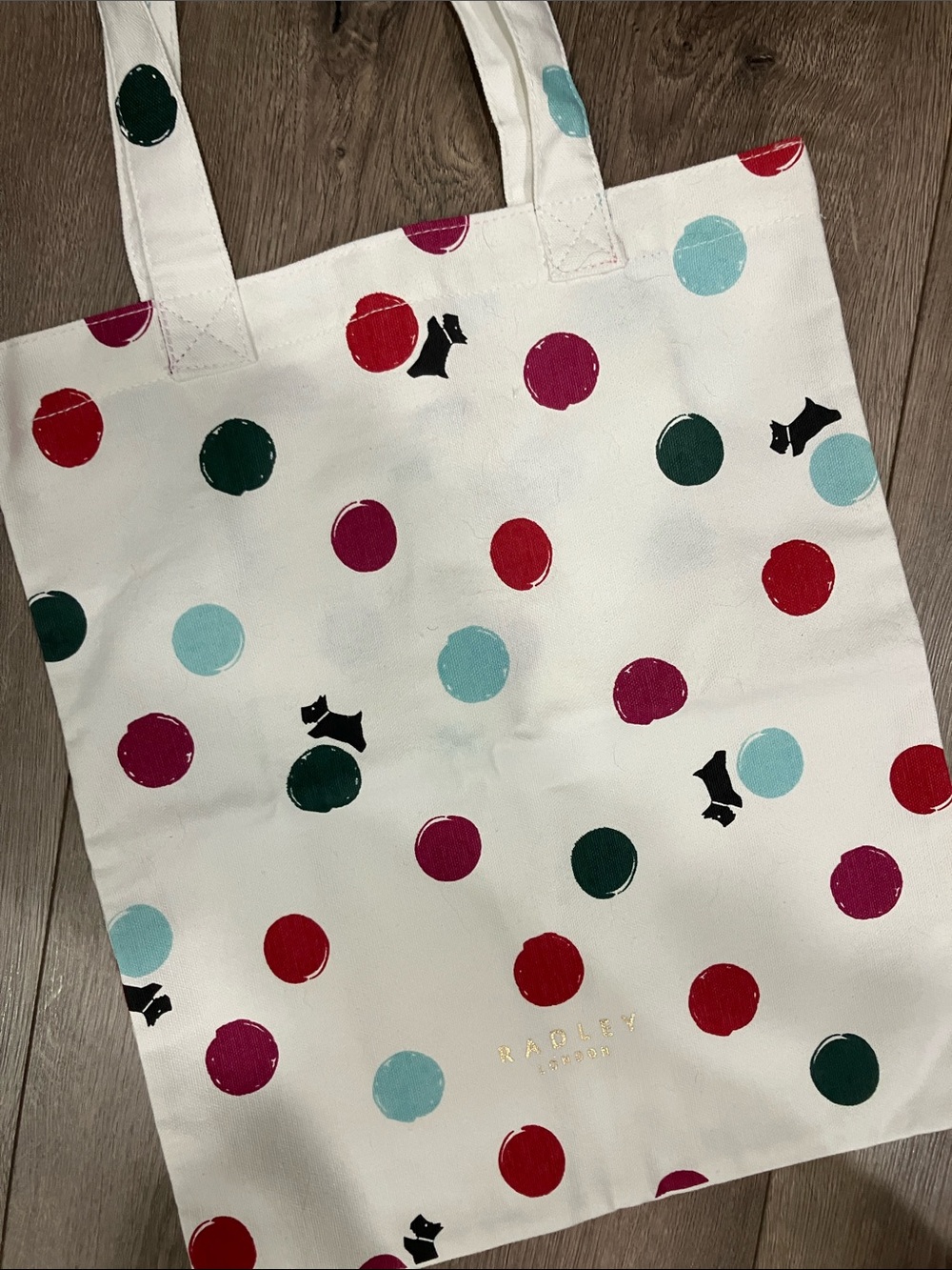 RADLEY LONDON Cream & Polka Dot Tote w/ Scottie Dog accents and inner zip pouch